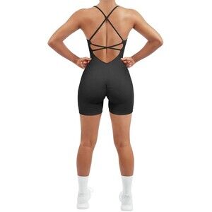 SUUKSESS‎ Women Strappy Romper Seamless Jumpsuit Tummy Control Padded Sports Bra